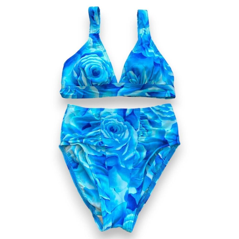Vintage deadstock vibrant blue floral bikini